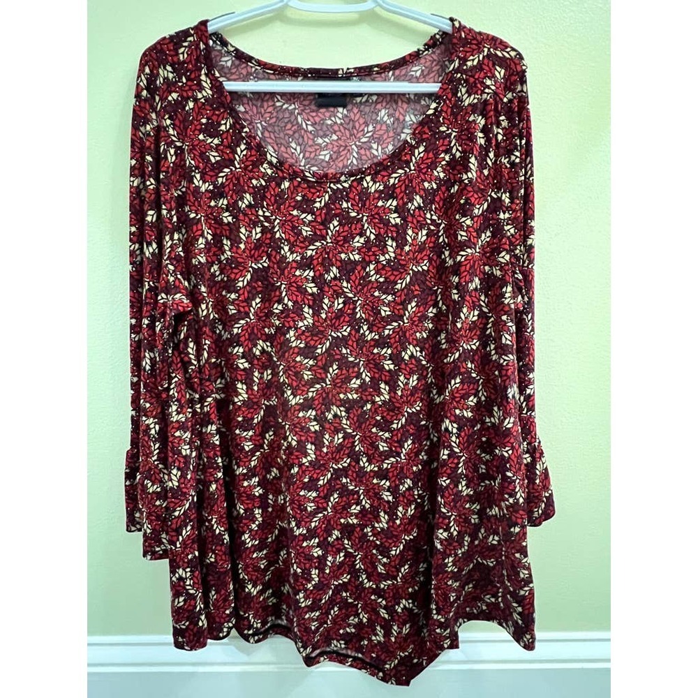 Rafaella Red, Tan, and Black Top 3/4 Sleeves Size XL Gold Accent Flowy EUC​​